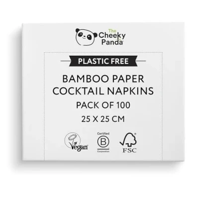 Imagen de The Cheeky Panda Servilletas desechables de papel bambú paquete 100 cóctel blancas 25 x cm 2 capas (el puede variar)