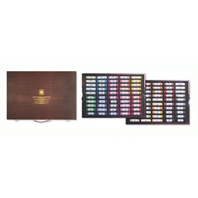 Imagen de Mungyo MPHM 100WL Gallery Artists&#039; Handmade Soft Pastels Landscape colours, set de 100 lápices colores calidad artística enrollados a mano en una caja madera, textura suave