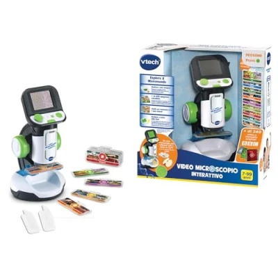 Imagen de VTech microscopio Interactivo, Infantil Digital con vídeo Original BBC, Pantalla de 2,4&quot;, Zoom 200x, 9 Diapositivas ilustradas, Ranura MicroSD, Idioma Italiano, Pilas Incluidas, 7 99 años