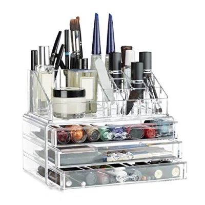 Imagen de Relaxdays Organizador Maquillaje pequeño, Fibra acrílica, 19 x 23,5 14 cm, Color Transparente