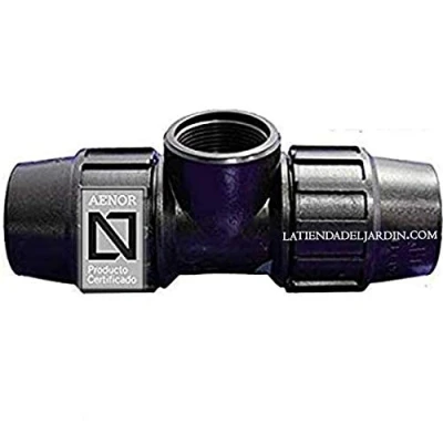 Imagen de Suinga TE HEMBRA POLIETILENO 50MM x 1 1/2&quot;. Producto con certificado AENOR utilizado en tuberías PE 50 mm para uso fontanería, riego y obras.