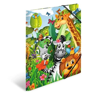 Imagen de HERMA 19456 carpeta DIN A3 Kindergarten Jungla, cartón estable, con impresión interior completa y goma elástica, de documentos para niños, niños niñas