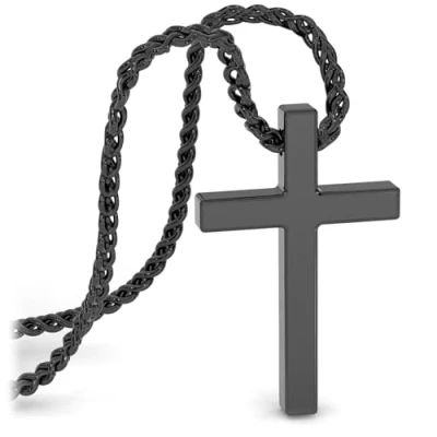 Imagen de SERASAR Collar de Acero Inoxidable Colgante Hombres 50cm Negro Cordón Cadena Regalo Gótica Joyero Joyería Comunión Chico Plata