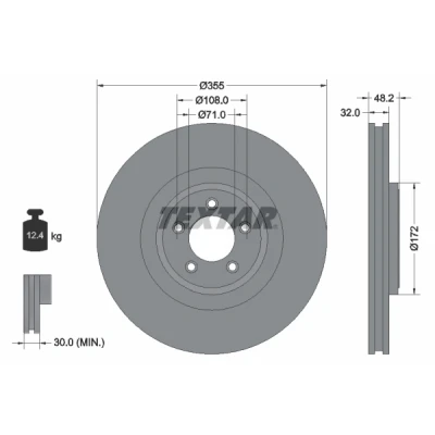 Imagen de TEXTAR PRO 92186303 Disco de freno 355 32 05/05 108 ventilación interna revestido sin perno sujeción rueda, buje rueda