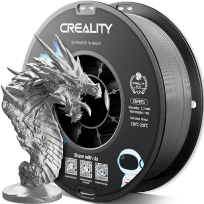Imagen de Creality Filamento PETG 1.75mm, Fuerte Tenacidad, Inodoro, Mejor Fluidez, Impresora 3D Precisión Dimensional +/ 0.03mm, 1KG Gris