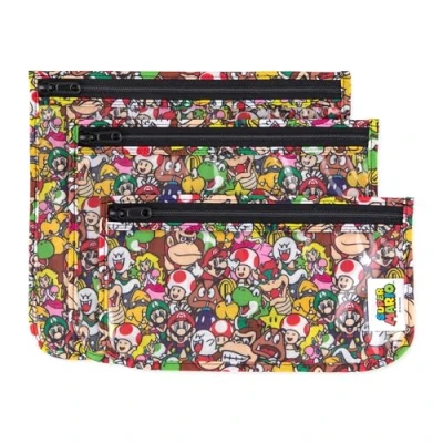 Imagen de Bumkins bolsa de aseo aprobada por la TSA para Nintendo Travel Bag, viaje con cremallera, sin PVC, vinilo, lado transparente, juego 3 Super Mario Mashup