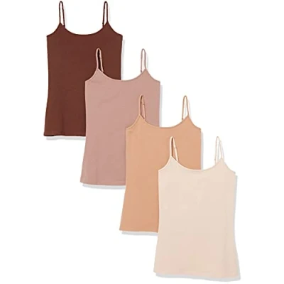 Imagen de Amazon Essentials Camisola de Ajuste Entallado Mujer, Pack 4, Camel Oscuro/Carmín/Marrón/Marrón Oscuro, M