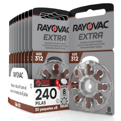 Imagen de 240 Pilas Audífonos Rayovac Extra 312. con Tecnología Sound Fusion (30 Blisters de 8 Pilas)