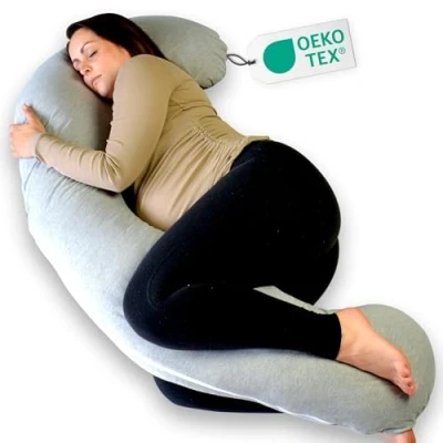 Imagen de Ella cojín de Embarazo en Forma J, Almohada para Dormir Lado, Lactancia y cómodo Adultos con Funda algodón, Cuerpo Completo Apoyo Mujeres Embarazadas 155x80 cm
