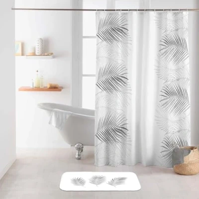 Imagen de Douceur d&#039;Intérieur DOV19 Cortina de Ducha con Ganchos, Orbella Blanco/Plata, 180 x 200 cm