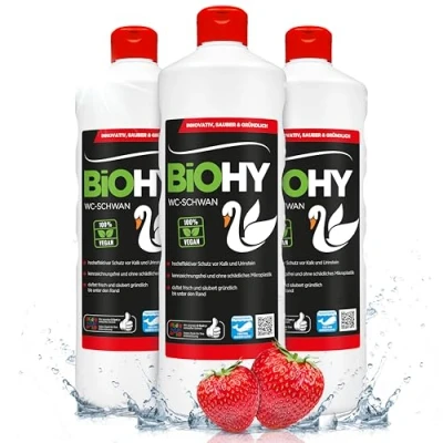 Imagen de BiOHY WC Cisne (3 botellas de 1 litro) Gloss Power Gel para una limpieza higiénica hasta el borde, con un agradable y duradero aroma fresco (WC Schwan)