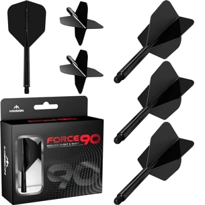 Imagen de Mission Darts Force 90 Sistema integrado de vuelo y eje dardos moldeado precisión, paquete 3 plumas tallos combinados profesionales altamente duraderos Estándar n.º 6