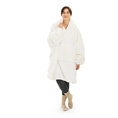 Imagen de HOMELEVEL Manta Sudadera Crema XL Sherpa Hoodie de Poncho Unisex con Bolsillos, Capucha y Manga Larga Lavable, Cálida Extragrande