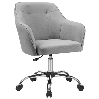 Imagen de SONGMICS Juego de 2, Silla Estudio, Giratoria, Altura Ajustable, Carga 110 kg, Marco Acero, Tela Algodón Lino Transpirable, para Dormitorio, Gris Claro OBG919G02