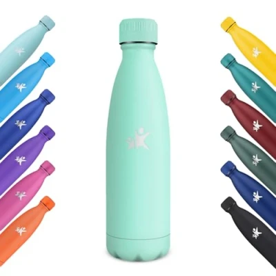 Imagen de KollyKolla Botella Agua Acero Inoxidable, 500ml, Termica, Termo Sin BPA, Cantimplora Termica Reutilizable, Water Bottle con Pared Doble Aislamiento, para Niños, Adultos, Deporte Azul Verde