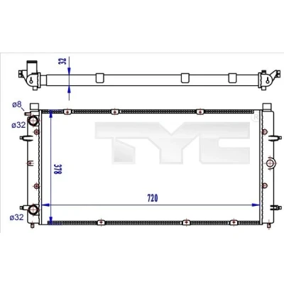 Imagen de TYC 737 0059 R Radiador, refrigeración del motor 720 378 32 Caja de cambios manual Aletas unidas mecánicamente