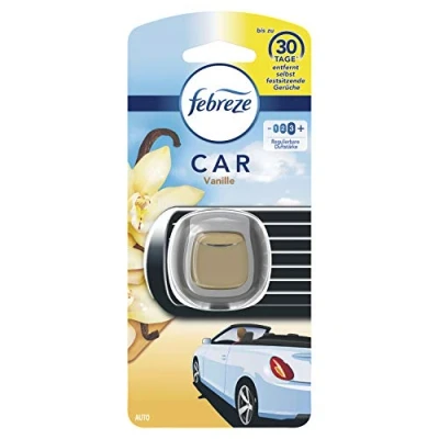 Imagen de Febreze ambientador para coche (2 ml) de vainilla, kit iniciación, contra olores (el embalaje puede variar).