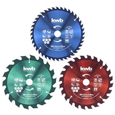 Imagen de KWB 49584799 Equipo básico para sierras (sierras circulares, de capuchón e inglete con diferentes imágenes corte fino, medio a grueso, 165 x 20/16)