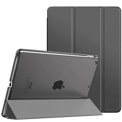Imagen de MoKo Funda compatible con iPad de 9ª generación 2021/8ª 2020/7ª 2019, 10.2 delgada inteligente protector trasero translúcido esmerilado, gris espacial (encendido