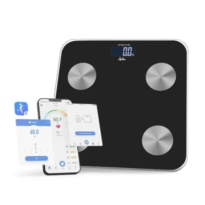 Imagen de JATA HOGAR HBAS1155 Báscula de Baño Digital, Bascula Grasa Corporal y Muscular con APP. Inteligente para Fitness. 15 Memorias. IMC. Calorías Diarias Recomendadadas. Hasta 180 kg