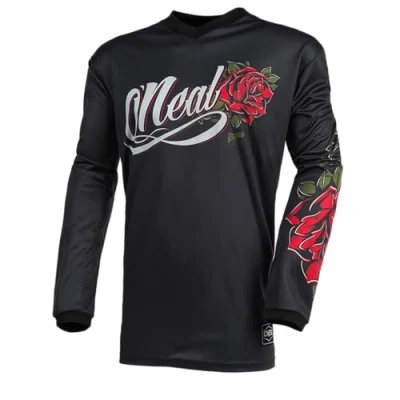 Imagen de O&#039;Neal Camiseta de Motocross Enduro MX Material Transpirable, protección Acolchada para el Codo, Corte Mujer Jersey Element Roses Mujeres Adultas Negro Rojo Talla M