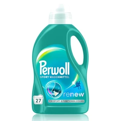 Imagen de Perwoll detergente deportivo (27 lavados), higiénico, limpia suavemente, elimina los malos olores y mantiene la elasticidad, para ropa deportiva funcional, con tecnología Triple Renov