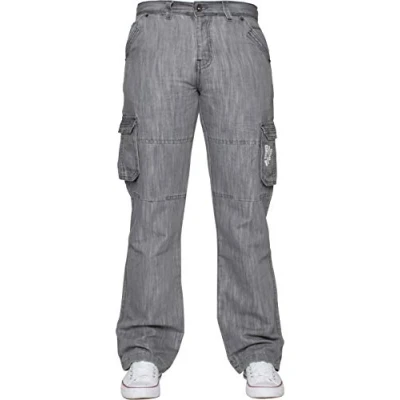 Imagen de Ze ENZO Pantalones Vaqueros de Combate, diseño Cargo, Todos los tamaños Cintura para Hombre (Gris, 32W / 34L)
