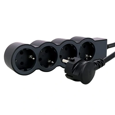 Imagen de Legrand 694570, Regleta de enchufes, Enchufe múltiple con 4 Tomas Corriente, Cable 5m, Color Blanco/Gris Claro