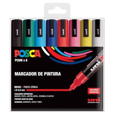Imagen de UNI Posca Set PC 5M Basic Pack 8 rotuladores