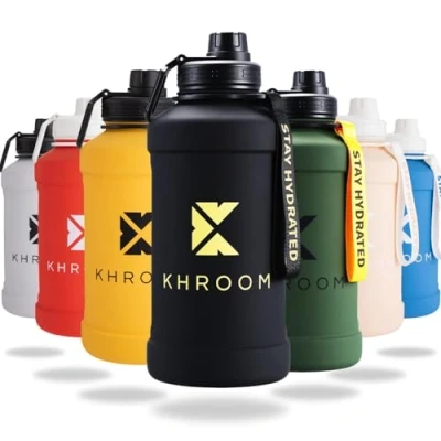 Imagen de Khroom Botella de agua acero inoxidable 1,3L o 2,2L Apta para bebidas con gas, irrompible, ideal deportes, gimnasio y ocio deportiva 2 litros Water Jug Gym Negra
