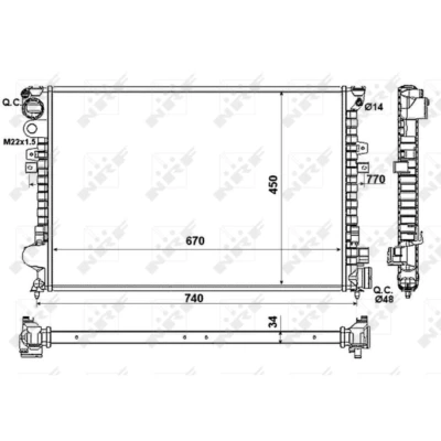 Imagen de NRF 58993 Radiador, refrigeración del motor Aluminio 670 470 34 Aletas unidas mecánicamente CITROËN: Jumpy I MPV, Furgón norauto