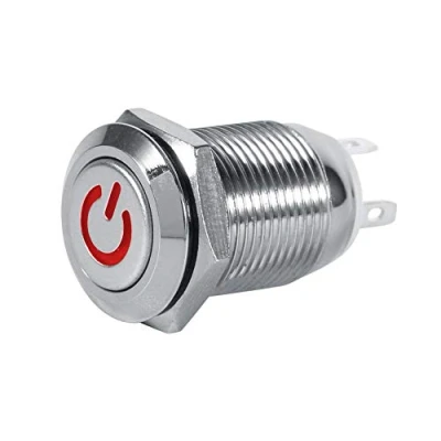 Imagen de 12mm 12V Interruptor de Botón Encendido del Coche, Enclavamiento Automático Impermeable con LED 1NO 1NC(rojo)