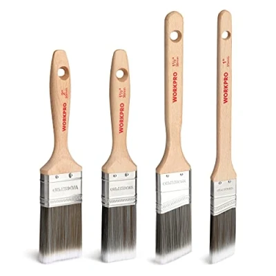 Imagen de WORKPRO 4 Piezas Juego de Pinceles Profesional, Madera Brochas Pintura con Certificación FSC 100%, Set Brocha Plana y Angular 25 mm / 38 50 mm, Sin Pérdida Cerdas