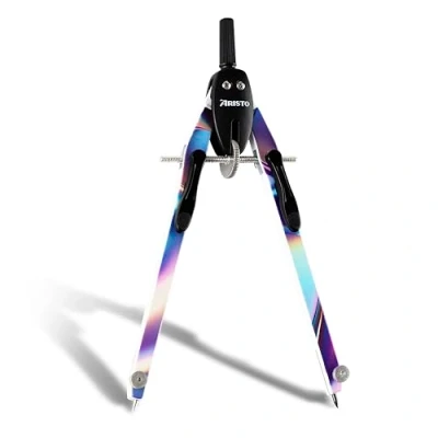 Imagen de Aristo AR552814 24 BTS compás de ajuste rápido con no ajustables (círculos hasta 340 mm diámetro, zinc fundido a presión, 2 minas repuesto y aguja repuesto) Bright Iris