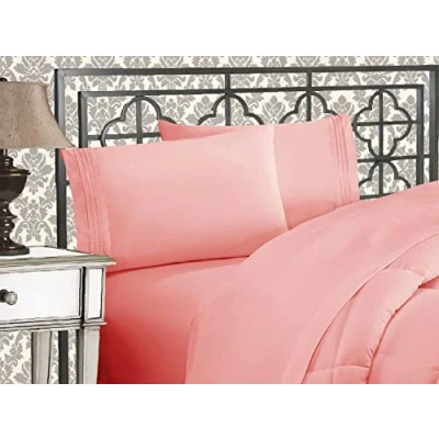 Imagen de Elegant Comfort Juego de sábanas Microfibra Lujoso 1500 Hilos Hotel, Tres líneas Bordadas, 4 Piezas, Resistente a Las Arrugas y decoloración, Queen, Rosa desteñido