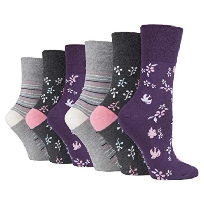 Imagen de Gentle Grip 6 pares Mujer sin elástico diabético calcetines goma no comprimida 37 42 eur, Gg214,