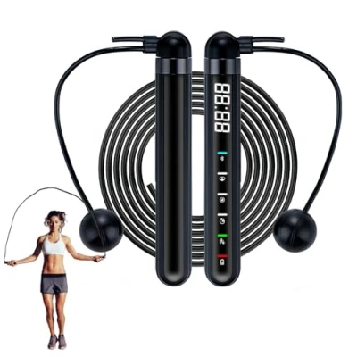 Imagen de Comba con contador, cuerda de saltar para adultos, ajustable, pelota inalámbrica entrenamiento, fitness, quema calorías