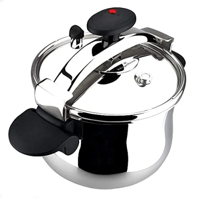 Imagen de MAGEFESA ® Star Plié olla a presión rápida de 6 litros, fácil uso, acero inoxidable 18/10, para todo tipo cocinas, incluye induccion total, fondo termo difusor, 3 sistemas seguridad, express