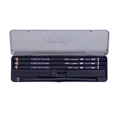 Imagen de CRETACOLOR Pocket Set, Urban Sketching, set de dibujo a carboncillo/carbón, 8 piezas, equipo básico, diversos materiales dibujo, adecuado para artistas y aficionados