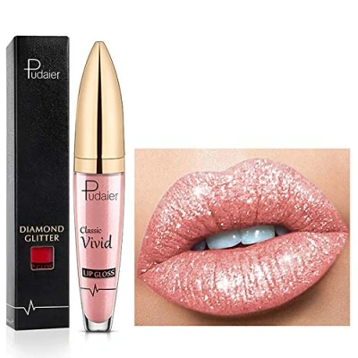 Imagen de Lápiz labial de brillo labios con diamante 18 colores líquido mate brillante, Barra antiadherente larga duración Labio suave natural (05)