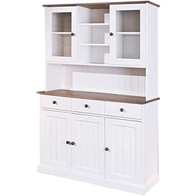Imagen de Inter Link Vitrina Mueble de Cocina Vajilla Comedor Estilo rústico Pino Macizo 5 Puertas 3 cajones Westerland 6.2 Blanc/Sepia lackiert