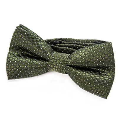 Imagen de DonDon pajarita noble para niños chico combinada y ajustable 9x 4,5 cm de color verde oliva brillada con argénteo puntos