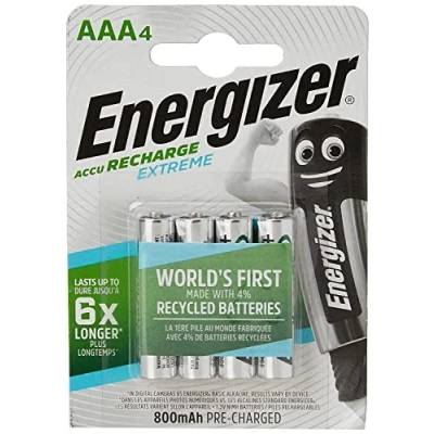 Imagen de Energizer Rec HR03 AAA Pilas Recargables (NiMh, 1.25 V, 800 mAh, 4 Unidades)