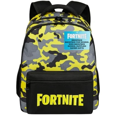 Imagen de Fortnite Mochila Infantil Escolar Niño y Adolescente Mochilas de Viaje con 3 Compartimentos Cintas Ajustables Regalos para Gamers (Amarillo, 40x29x17cm)