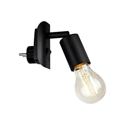 Imagen de Briloner Leuchten Lámpara de enchufe, 1 bombilla E27, máx.25 W, incluye interruptor encendido/apagado, metal, negro, 95 x 67 78, aplique pared interior, apliques dormitorio