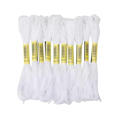 Imagen de KALUROIL 24 PCS Hilos punto de cruz Hilo bordado blanco para manualidades y madejas algodón tejer pulseras amistad decorar tu hogar