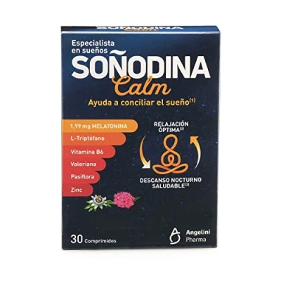 Imagen de Soñodina Calm 30 Comprimidos Complemento alimenticio con melatonina, L triptófano, vitamina B6, extractos de valeriana y pasiflora zinc Especialmente formulado para Conciliar el Sueño