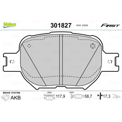 Imagen de VALEO 301827 Juego de pastillas freno FIRST Eje delantero excl. contacto avisador desgaste sin chapa antichirridos TOYOTA: Corolla Verso