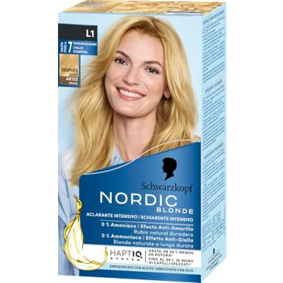 Imagen de Schwarzkopf Nordic Blonde L1 Aclarante Intensivo â“ Coloración permanente sin amoníaco Aclara hasta 7 tonos Con aceite activador&amp;OmegaPLEX
