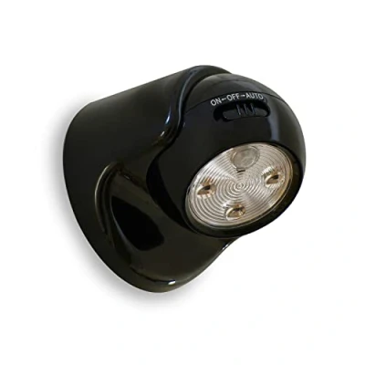 Imagen de Auraglow con pilas del movimiento activado Sensor PIR inalámbrico extraíble Luz de seguridad LED Negro